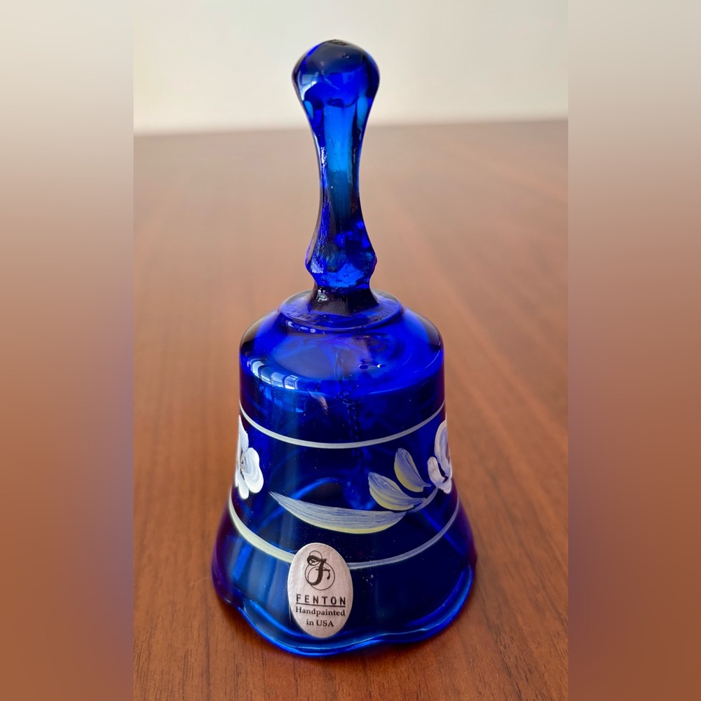 Fenton Vintage Elegant Blue Glass Bell with Floral Design